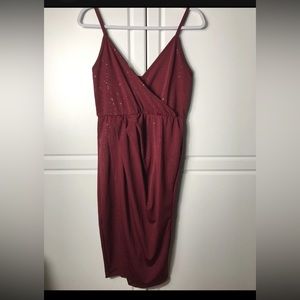 Women’s Unbranded Burgundy With Sparkles Faux Wrap Dress medium